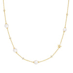 Gold Pearl and Star Station Necklace