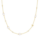 Gold Pearl and Star Station Necklace