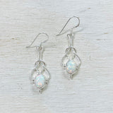 Sterling Silver Victorian Style Created Opal Dangle Earrings