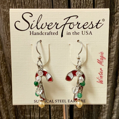 Silver Forest Candy Cane Earrings