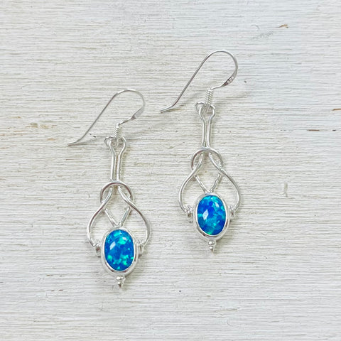 Sterling Silver Victorian Style Created Opal Dangle Earrings