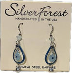 Silver Forest Blue Flower Dangle Earrings