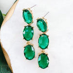 Fashion Gold Tone 3 Green Stone Dangle Earrings