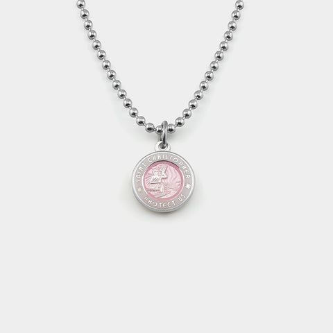 Small St. Christopher Surf Necklace, Pink/White