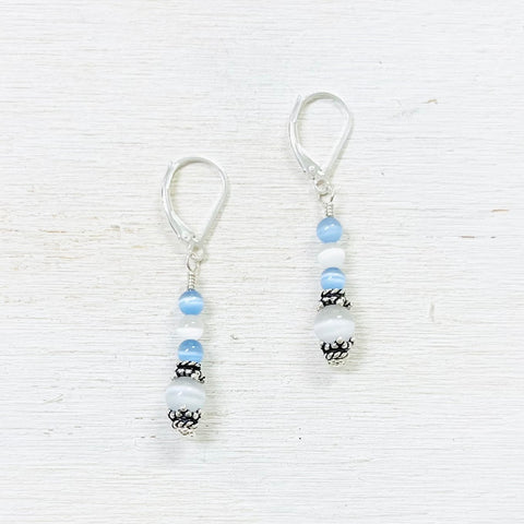 Sterling Silver Blue Beaded Earrings