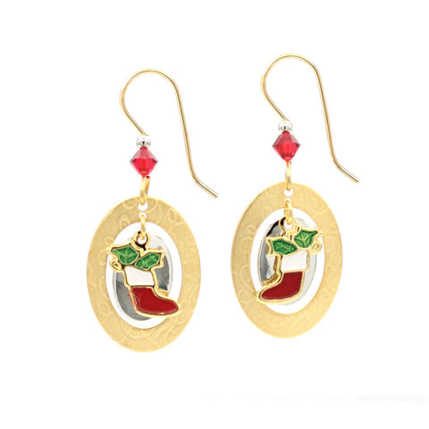 Silver Forest Christmas Stoking Earrings