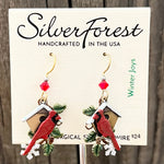 Silver Forest Cardinal and Birdhouse Earrings