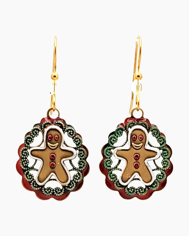 Silver Forest Christmas Gingerbread Man Earrings