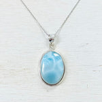 Sterling Silver Oval Larimar Pendant Necklace