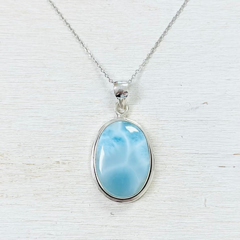 Sterling Silver Oval Larimar Pendant Necklace