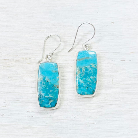 Sterling Silver Turquoise Rectangular Dangle Earrings