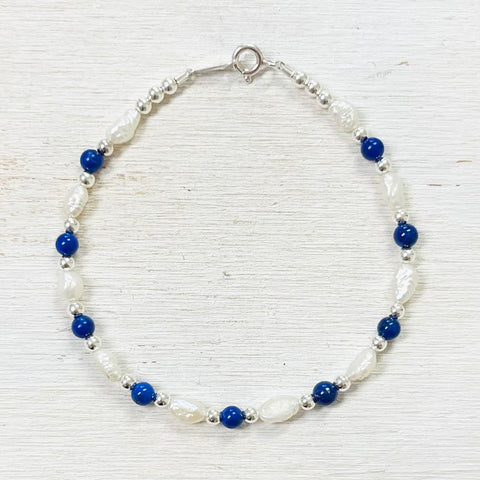 Sterling Silver Blue Lapis and Freshwater Pearl Bracelet