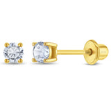Sterling Silver Gold Plated CZ Solitaire Stud Earrings-2mm