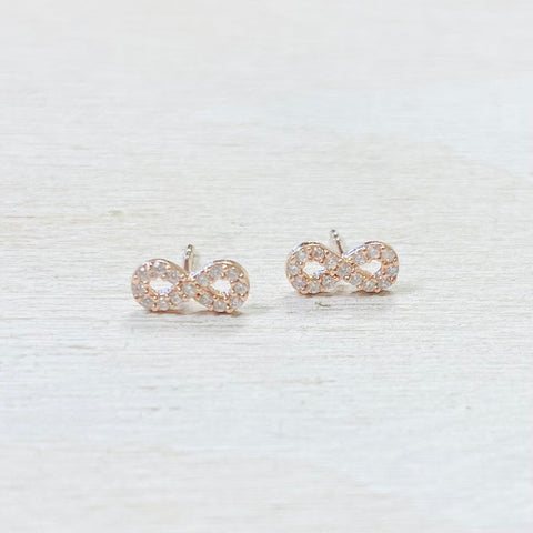 Sterling Silver Rose Gold Plated CZ Infinity Studs