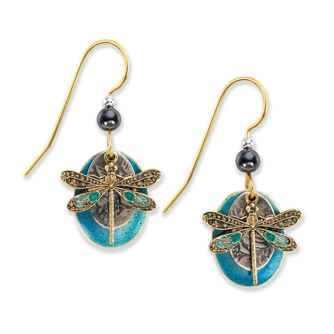 Dragonfly on Layered Ovals Earrings
