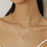 Gold Shell Pearl Drop Pendant Necklace