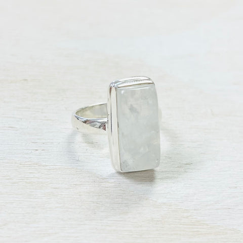 Sterling Silver Rectangular Moonstone Ring- Size 8