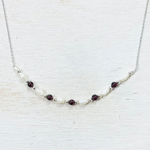 Sterling Silver Garnet and Freshwater Pearl Necklace