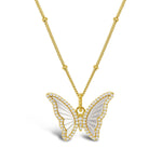 Sterling Silver Gold Plated Mother of Pearl Butterfly Necklace
