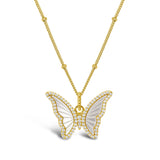 Sterling Silver Gold Plated Mother of Pearl Butterfly Necklace