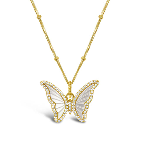 Mother of Pearl Butterfly Necklace- Gold