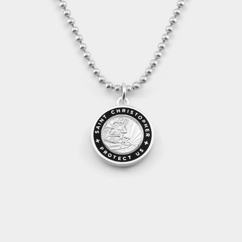 Medium St. Christopher Surf Necklace, Silver/Black