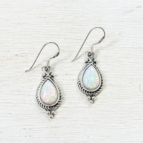 Sterling Silver Victorian Style Opal Earrings