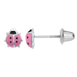 Sterling Silver Pink Ladybug Earrings