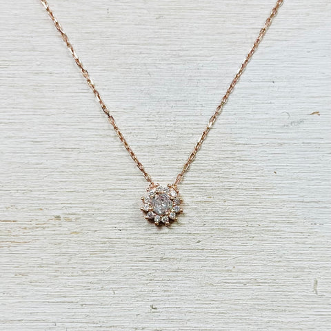 Sterling Silver Rose Gold CZ Burst Necklace