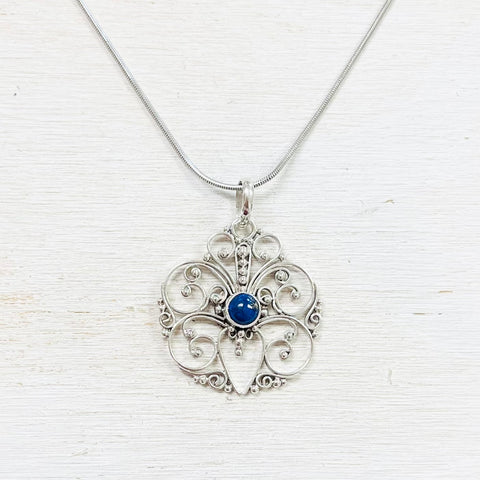 Sterling Silver Estate Blue Stone Necklace