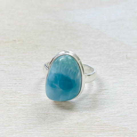 Sterling Silver Pointed Oval Larimar Ring- Size 7