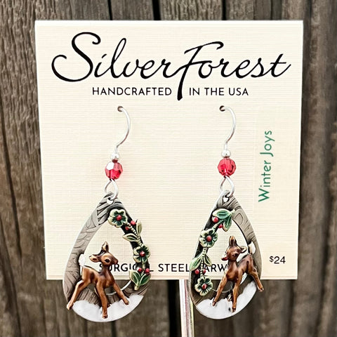 Silver Forest Deer Earrings