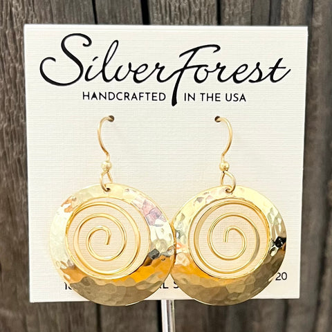 Silver Forest Hammered Circle with Coil Earrings