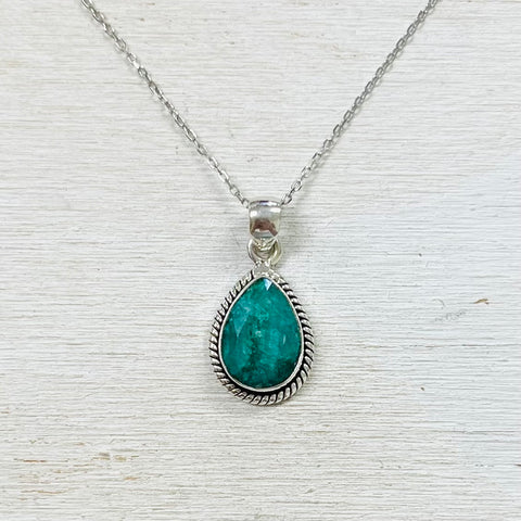 Sterling Silver Pear Shape Emerald Necklace