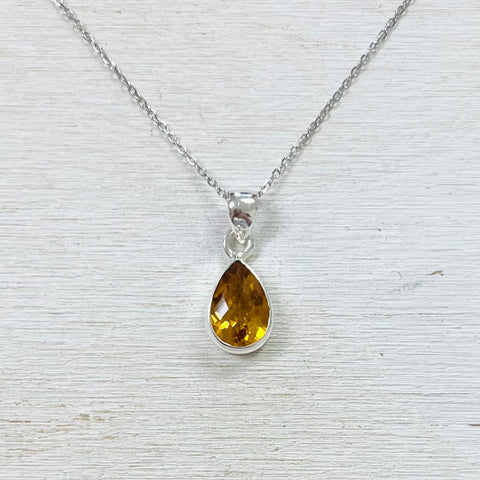 Sterling Silver Teardrop Citrine Necklace