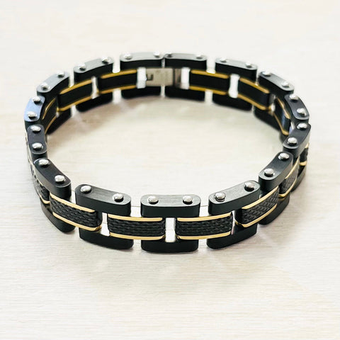 Black & Gold Tone Stainless Steel Bracelet