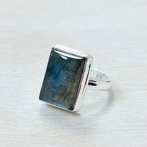 Sterling Silver Rectangular Labradorite Ring-Size 9