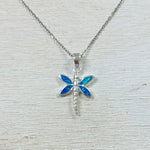 Sterling Silver Created Opal Dragonfly Necklace