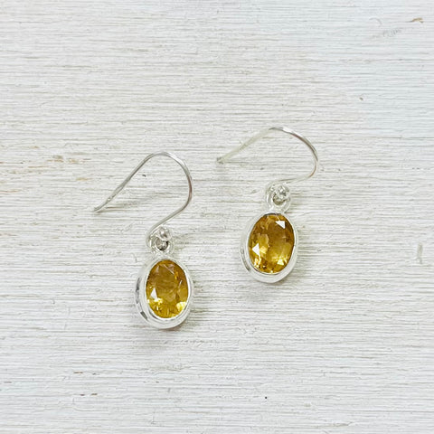 Sterling Silver Oval Citrine Earrings
