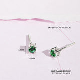 Sterling Silver Children’s Green CZ Stud Earrings-4mm