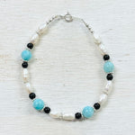 Sterling Silver Freshwater Pearl, Turquoise, and Black Bracelet