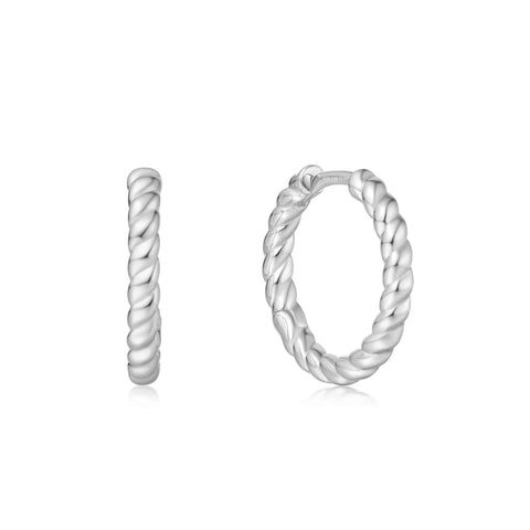 Silver Textured Medium Huggie Hoops