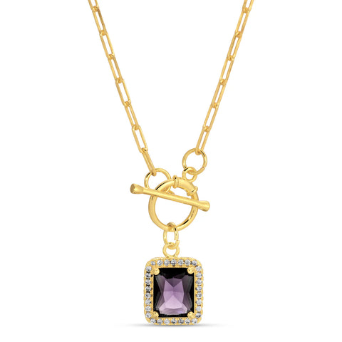 Plated Pavé Framed Pendant with Front Toggle Closure(Multiple Colors Available)