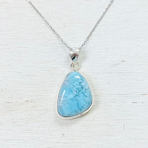 Sterling Silver Abstract Shape Larimar Pendant Necklace