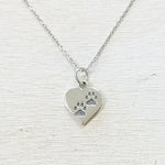 Sterling Silver Paw Print Heart Necklace