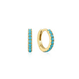 Gold Aqua Blue Huggie Hoop Earrings