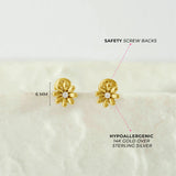Sterling Silver Gold Plated Puff Flower Earrings