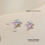 Sterling Silver Pink CZ Cross Earrings