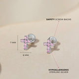 Sterling Silver Pink CZ Cross Earrings