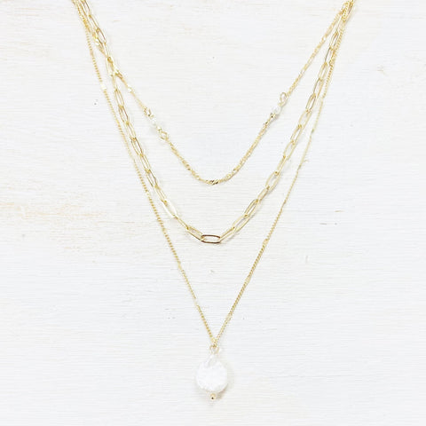 Fashion Gold Plated Coin Pearl Layered Necklace